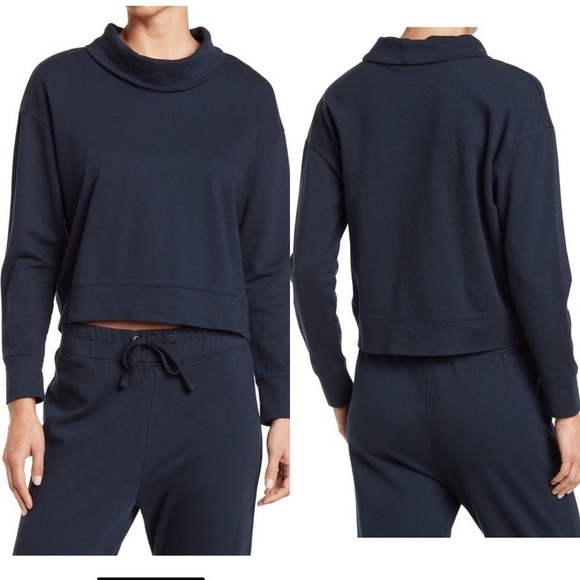 James Perse Navy Cowl Neck Sweatshirt 2 M - Picture 1 of 8